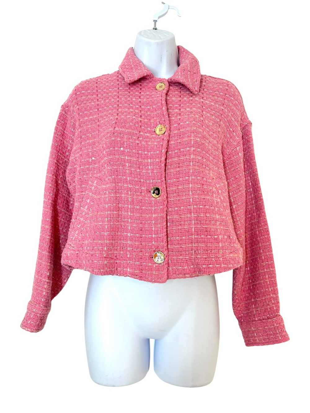 Zara Women's Pink Textured Tweed Button-Front Crop Jacket Size S NWT Twee